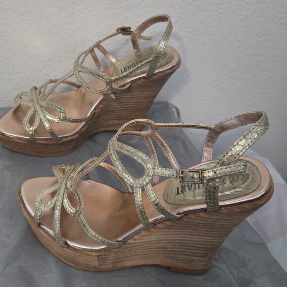 Gold Colin Stuart Wedge Sandals Size 6 - Picture 3 of 4